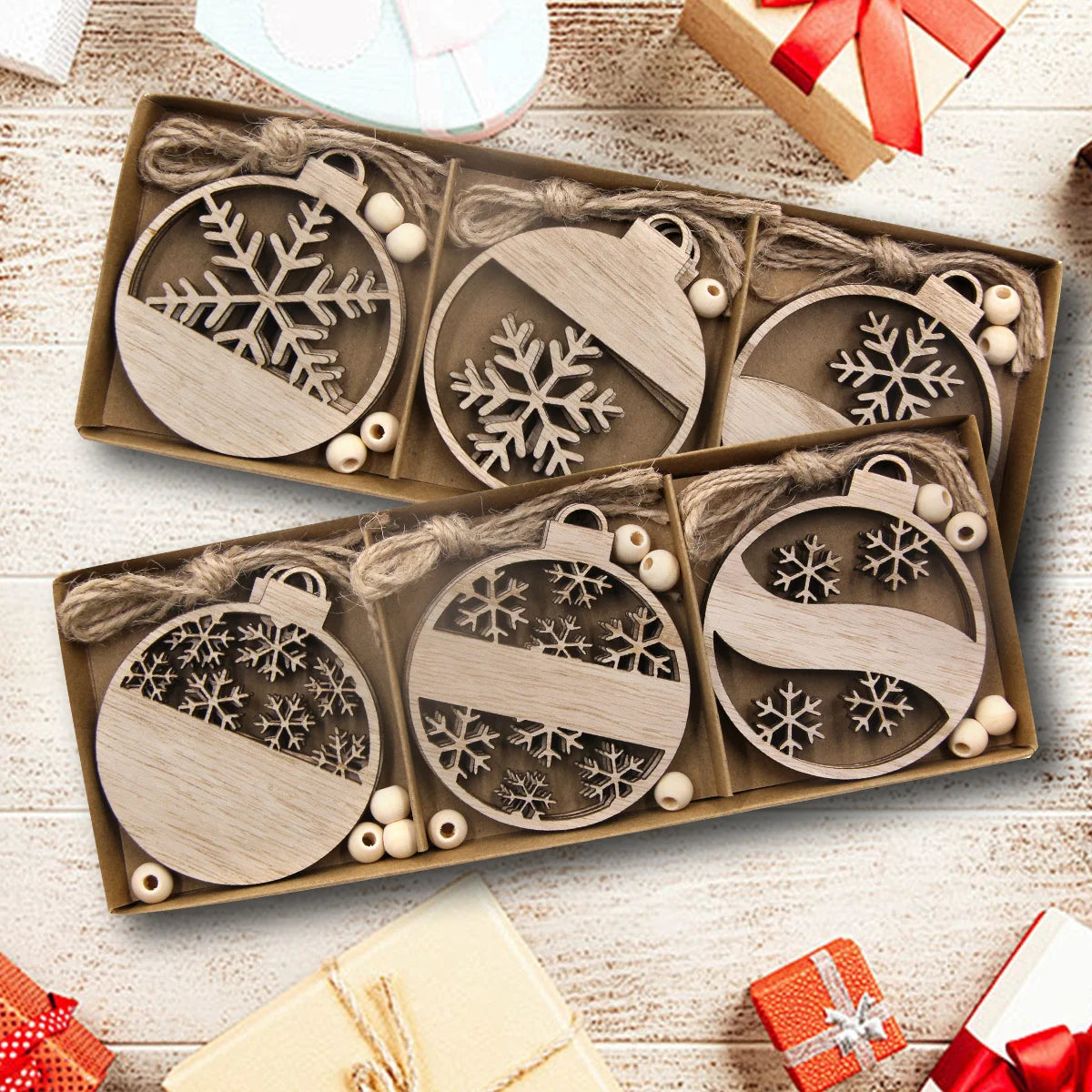 Rustic Wood Ornament Set
