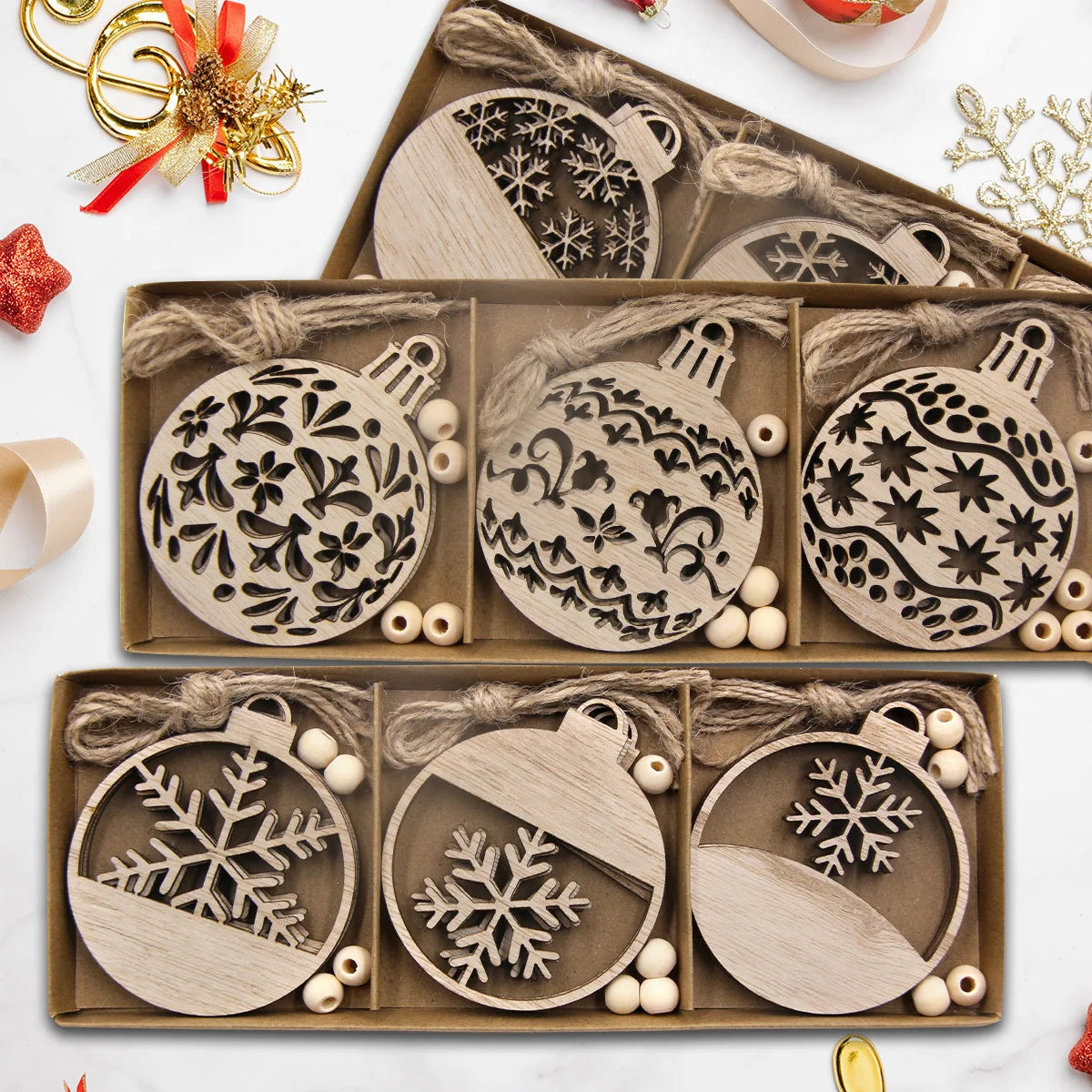 Rustic Wood Ornament Set