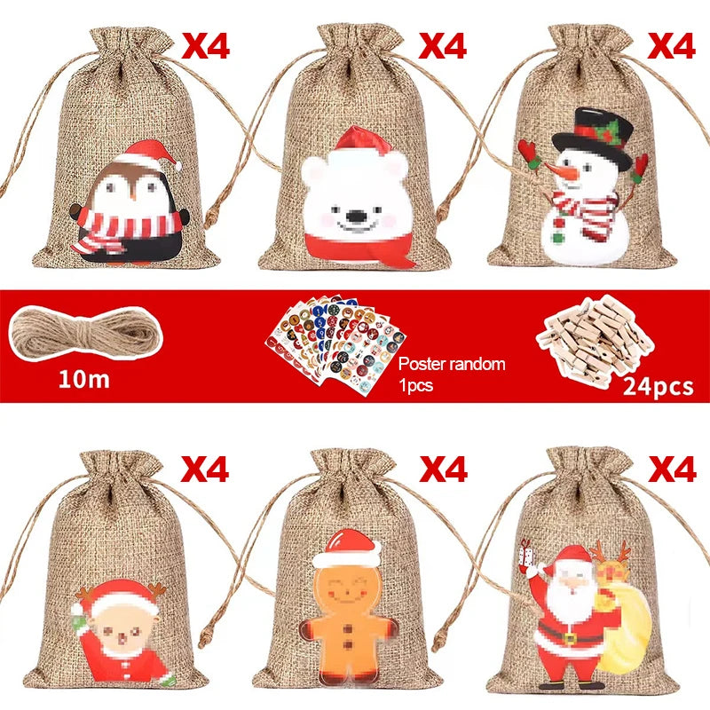 24Pcs Random Festive Countdown Gift Bags