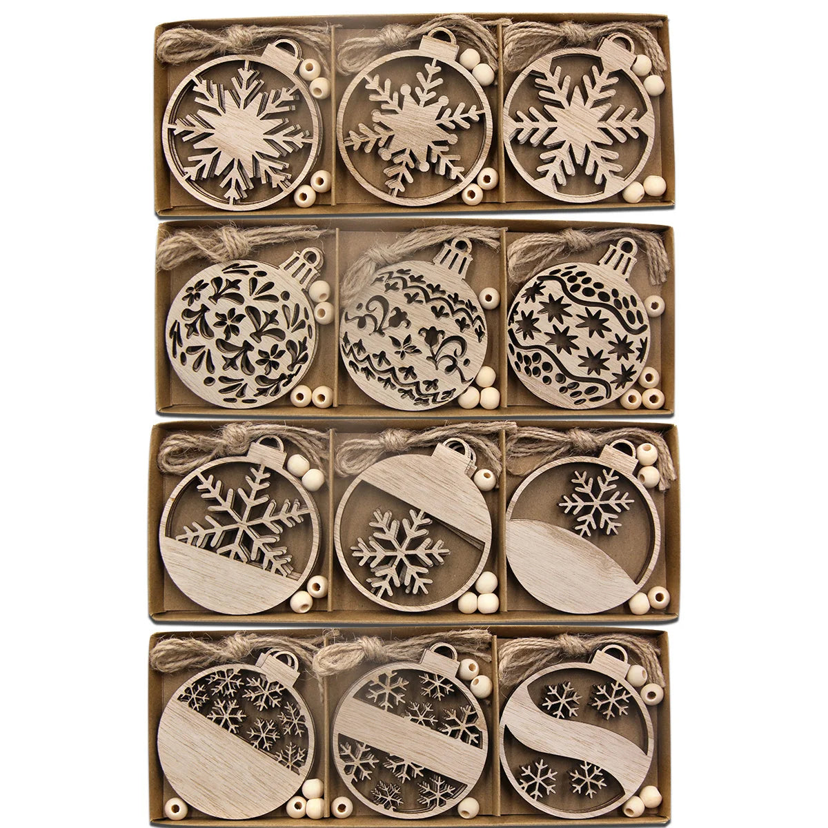 Rustic Wood Ornament Set