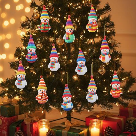 Colorful 2D Wooden Snowman Ornament Set