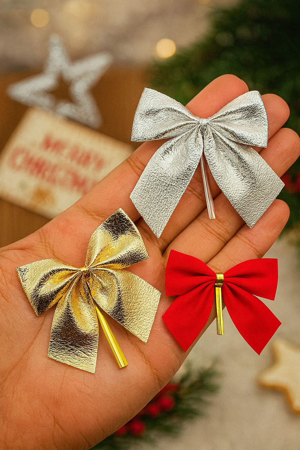 Mini Christmas Bow Ornaments Set