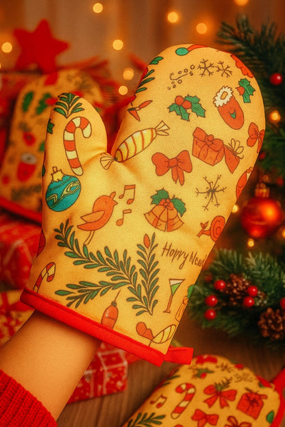 Festive Holiday Oven Mitts & Pot Holders Set