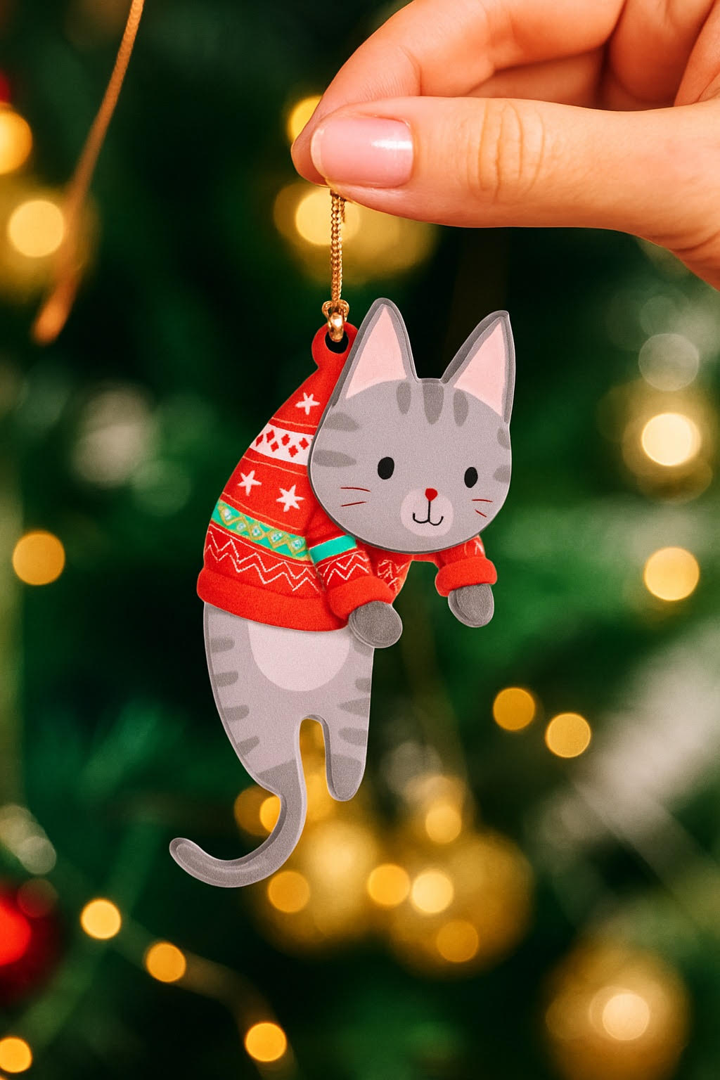 Festive Cozy Cat Ornament