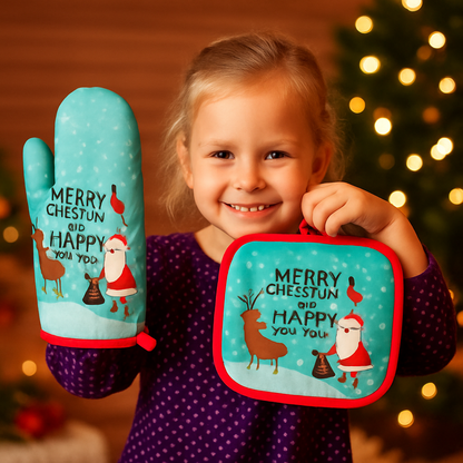 Festive Holiday Oven Mitts & Pot Holders Set